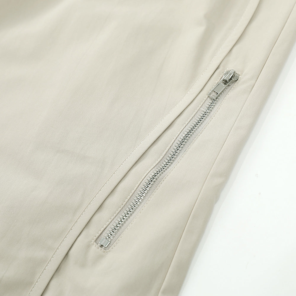 Men Sweatpants Zipper Casual Pants Men's Summer Loose Pure Cotton Straight Wide Leg Pants
