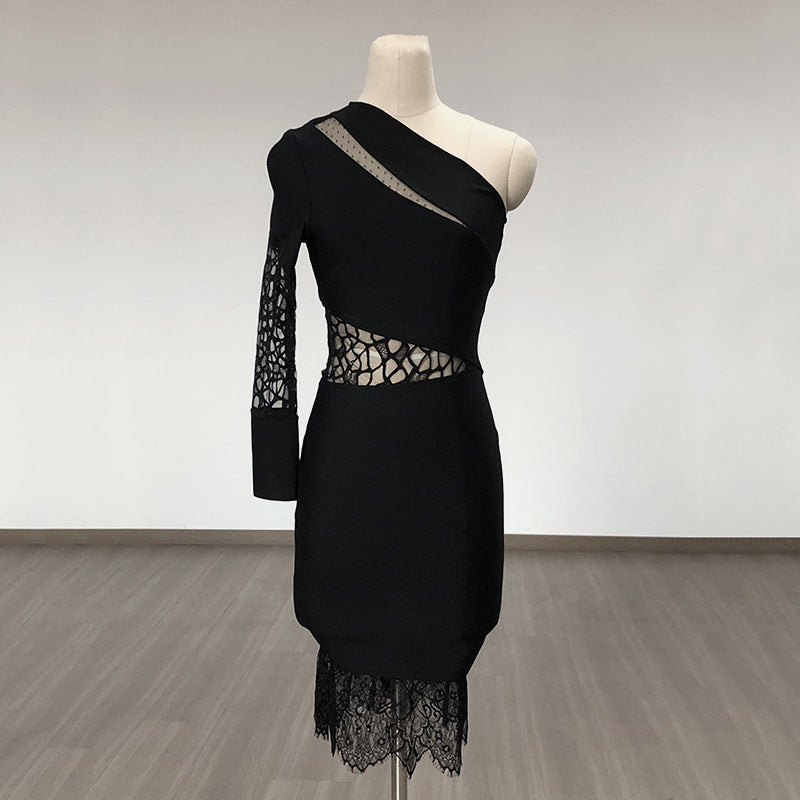 Women Evening Dress Fall/Winter Sexy Lace Cutout Slim Fit Bandage One-Piece Dress