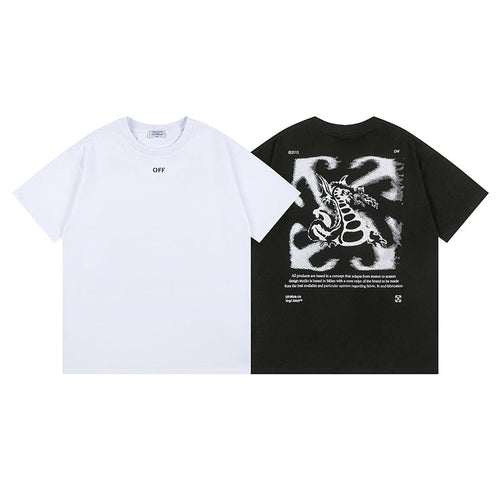 Off White T Shirts OW Dragon Arrow Pattern Crew Neck Pullover Short Sleeves