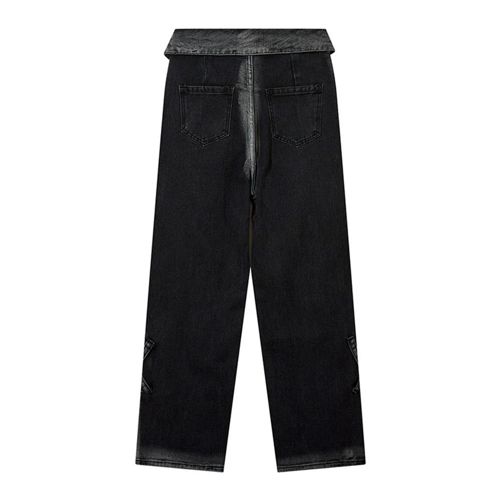 Women Pants High Waist Flanging Straight Jeans