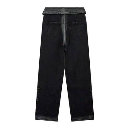 Women Pants High Waist Flanging Straight Jeans