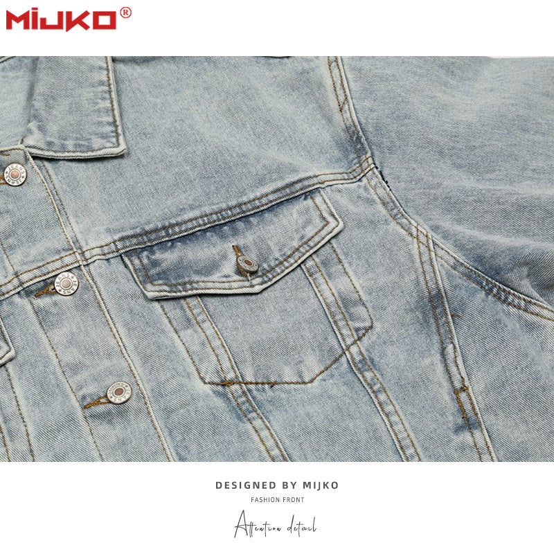 MIJKO Mens Jacket Washing Water Distress Unisex Denim Jacket