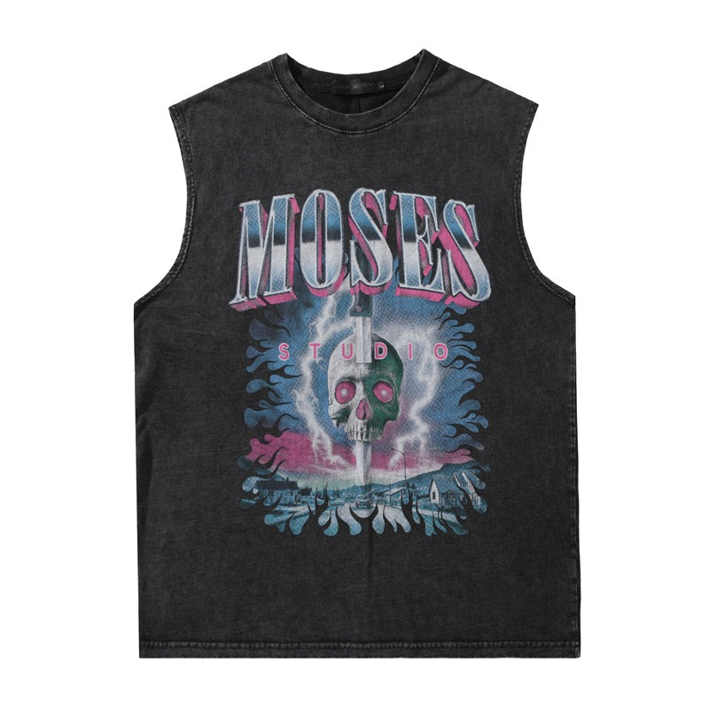 Men Vest Retro Sleeveless Vest T-shirt
