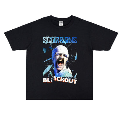 Rock Star T Shirt Scorpions Scorpions Short Sleeve Printed Cotton Washed Distressed T-shirt Men and Women Loose
