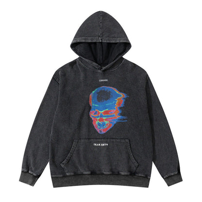 Men Hoodie Retro Washed Old Skull Graffiti Hip Hop Hoodie