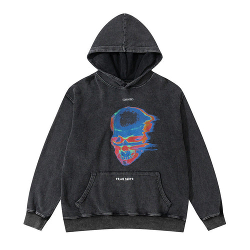 Men Hoodie Retro Washed Old Skull Graffiti Hip Hop Hoodie