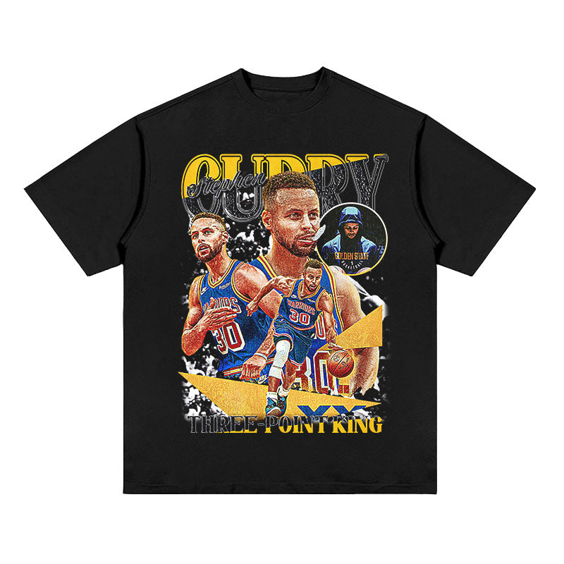 Stephen Curry Curry Short Sleeve Old NBA American Star Print