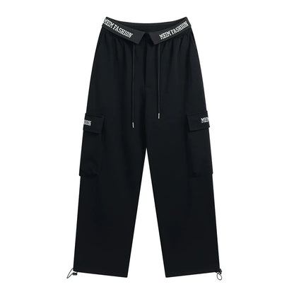 Men Sweatpants Pocket Cargo Pants Men Loose Leisure Sports Trousers Embroidery Letters Drawstring Jogger Pants