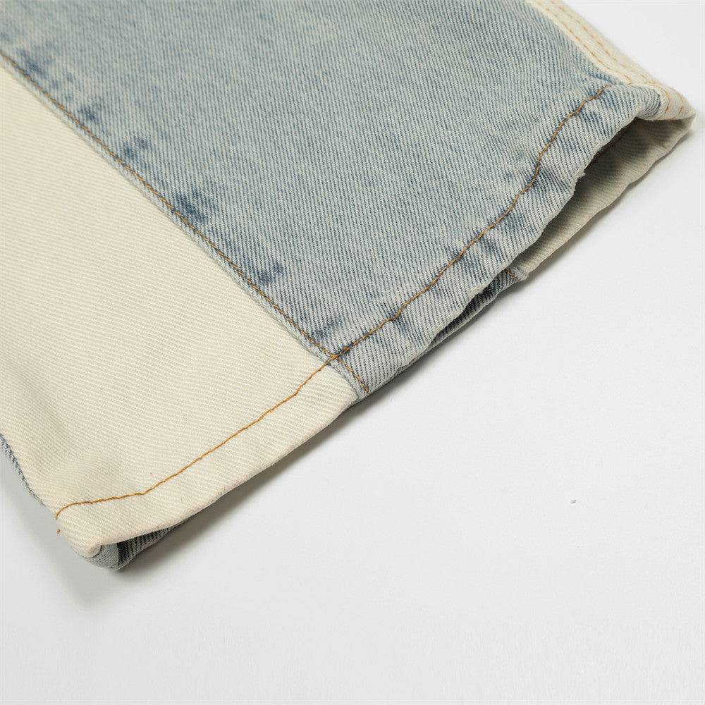 Men Jeans Stitching Wide Leg Leisure Embroidery Word Casual