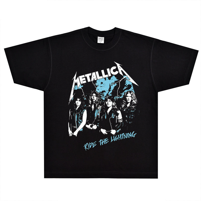 Rock Star T Shirt Metallica Rock Metal Band T-shirt Retro Street Loose Trendy Vintage Short Sleeve