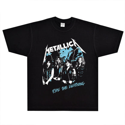 Rock Star T Shirt Metallica Rock Metal Band T-shirt Retro Street Loose Trendy Vintage Short Sleeve