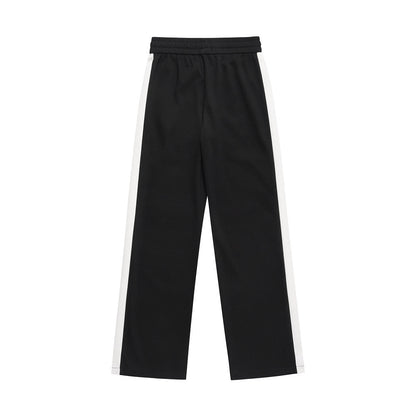 Men Sweatpants Color Matching Sports Casual Pants Zipper Elastic Waist Loose Trousers