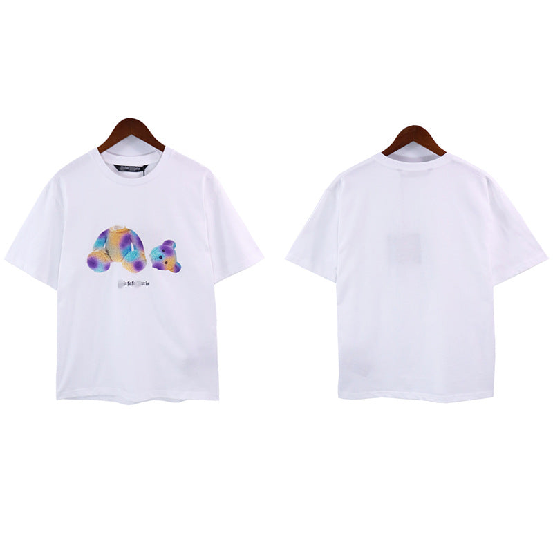 Palm Angle T Shirts Color Painted Broken Bear Printing Men and Women High