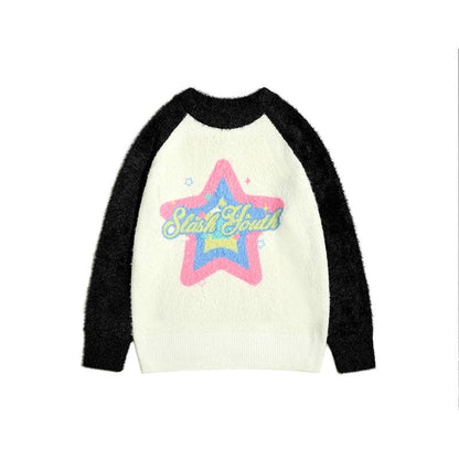 Women Sweater Animal Color Matching Sweater Retro Loose All-Match