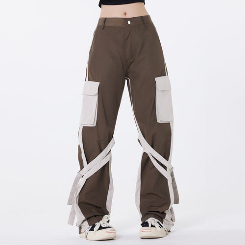 Men Sweatpants Punk Hip Hop Stitching Contrast Color Wide-Leg Workwear Trousers