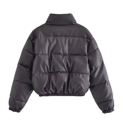 Women Cotton Coat Casual Solid Color Simple Imitation Leather Coat