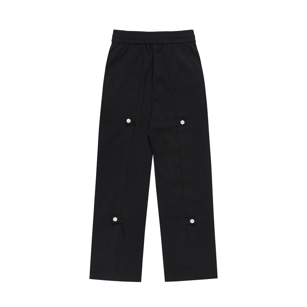 Men Sweatpants Fastener Decoration Straight Casual Pants Men's Loose Drawstring Elastic Waist Wide Leg Pants
