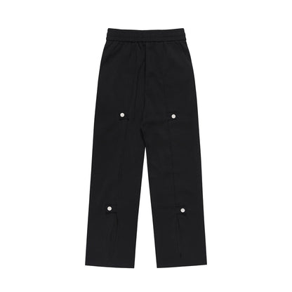 Men Sweatpants Fastener Decoration Straight Casual Pants Men's Loose Drawstring Elastic Waist Wide Leg Pants