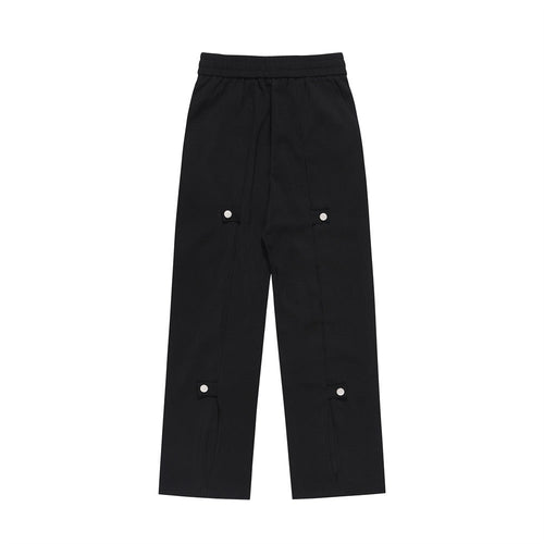 Men Sweatpants Fastener Decoration Straight Casual Pants Men's Loose Drawstring Elastic Waist Wide Leg Pants