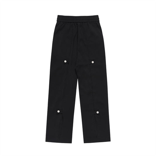 Men Sweatpants Fastener Decoration Straight Casual Pants Men's Loose Drawstring Elastic Waist Wide Leg Pants