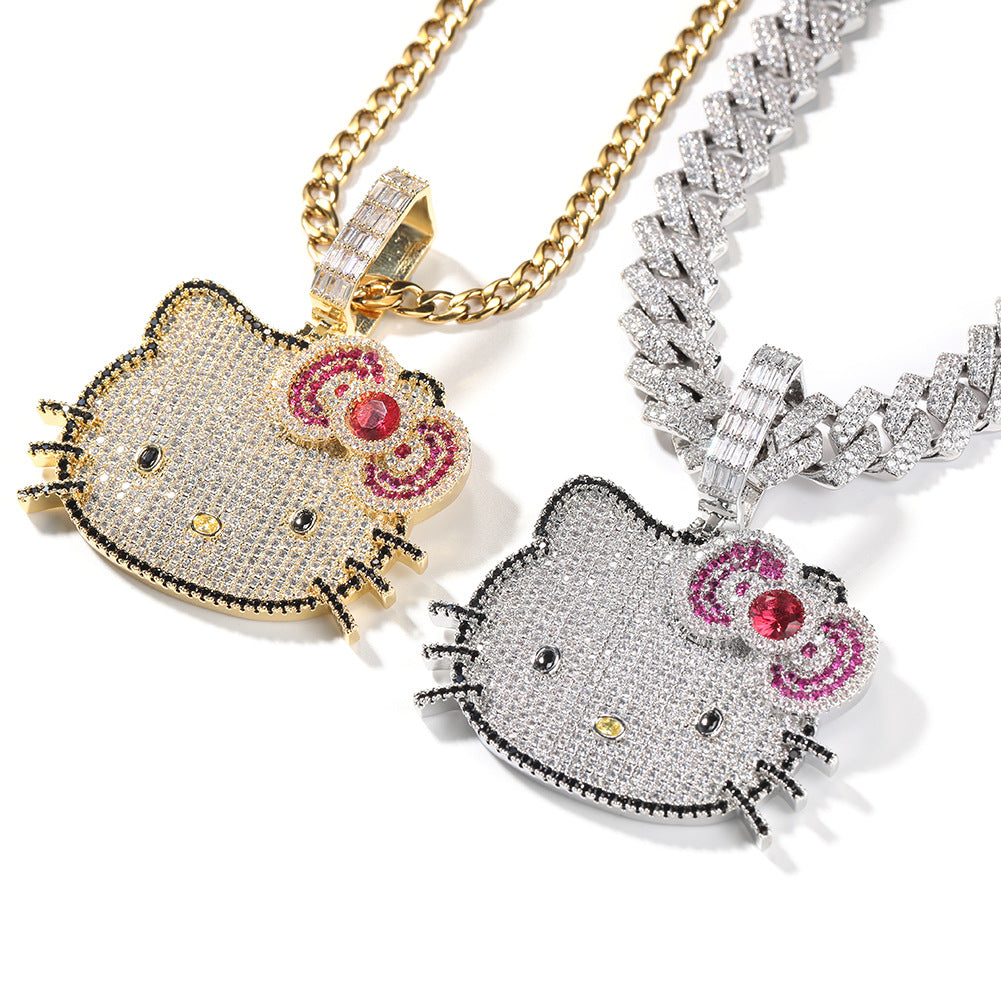 Jewelry ins Wind Cat Necklaces Copper Zircon Gold Sweet Pendant Twist Chain Necklaces Hello Katie St. Valentine's