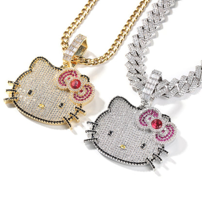Jewelry ins Wind Cat Necklaces Copper Zircon Gold Sweet Pendant Twist Chain Necklaces Hello Katie St. Valentine's