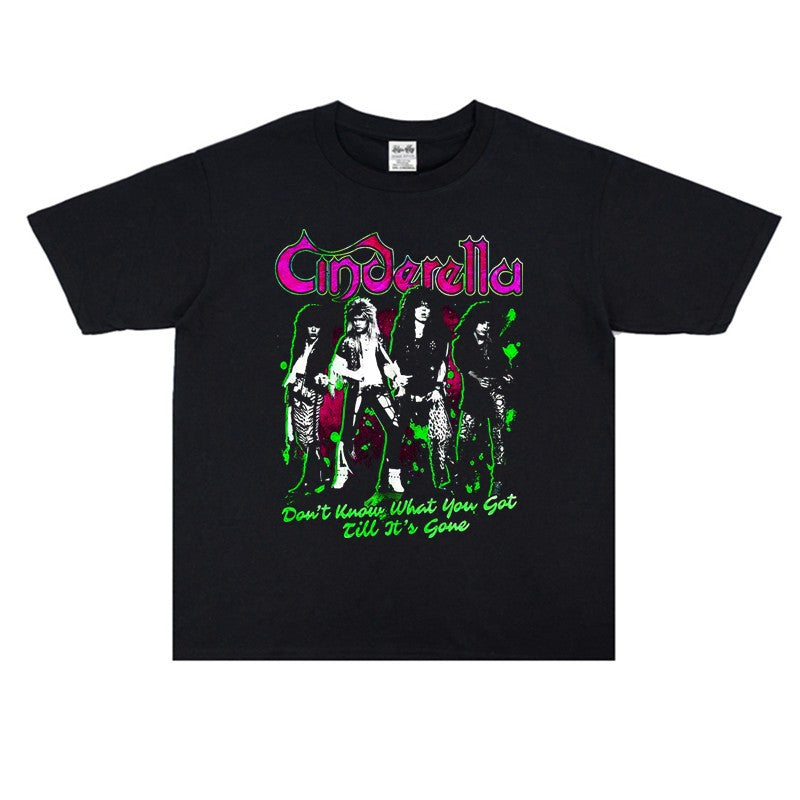 Rock Star T Shirt Cinderella Cinderella Band Character Print T-shirt Short Sleeve Men and Women