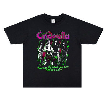 Rock Star T Shirt Cinderella Cinderella Band Character Print T-shirt Short Sleeve Men and Women