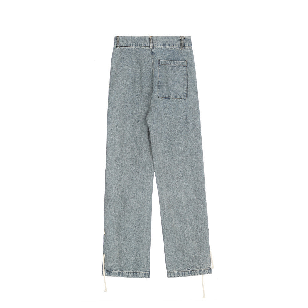 Men Jeans Ripped Drawstring Loose