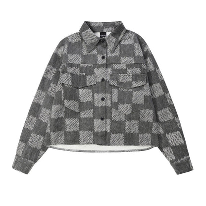 Men Jacket Coat Chessboard Plaid Long-Sleeve T-shirt Spring and Autumn Loose Shirt Coat