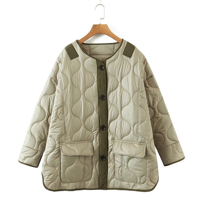 Women Cotton Coat Loose Diamond Lattice Coat