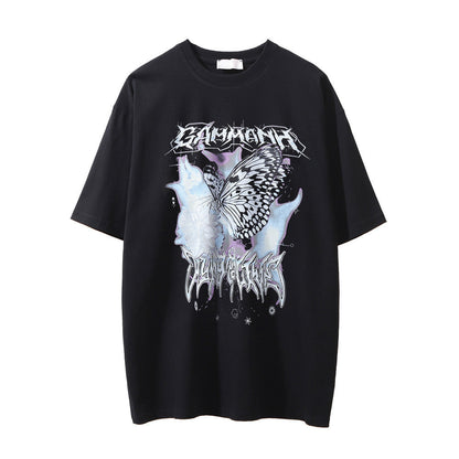 Men Vintage T-Shirt Printed Washed Distressed Short-Sleeved T-shirt Men's Width Loose Summer
