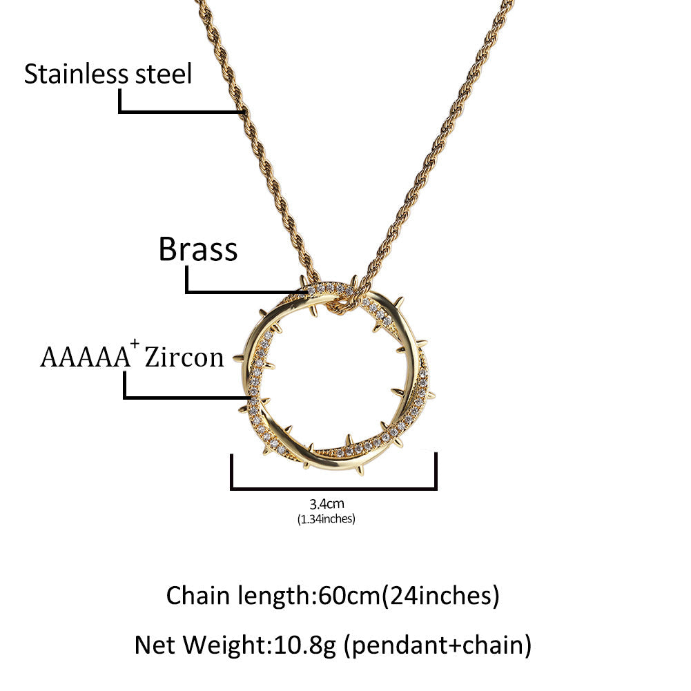 Jewelry Vintage Thorns Crown Pendant Necklace Copper with Zircon Hip Hop St. Valentine's Spectrum
