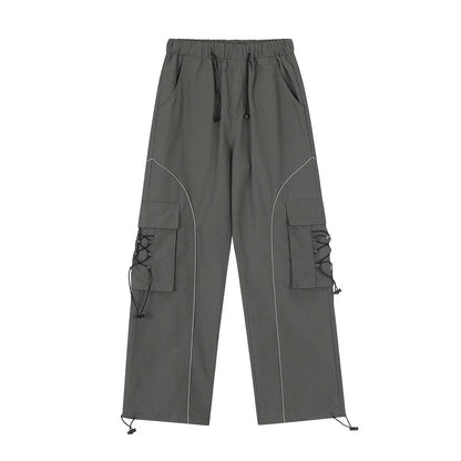 Men Sweatpants Multi-Pocket Cargo Pants Men's Casual Loose Wide-Leg Straight Trousers