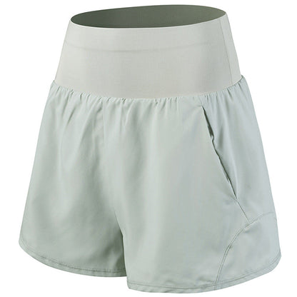 Women Yoga Sports Shorts Fake Two-Piece Workout Elastic Shorts