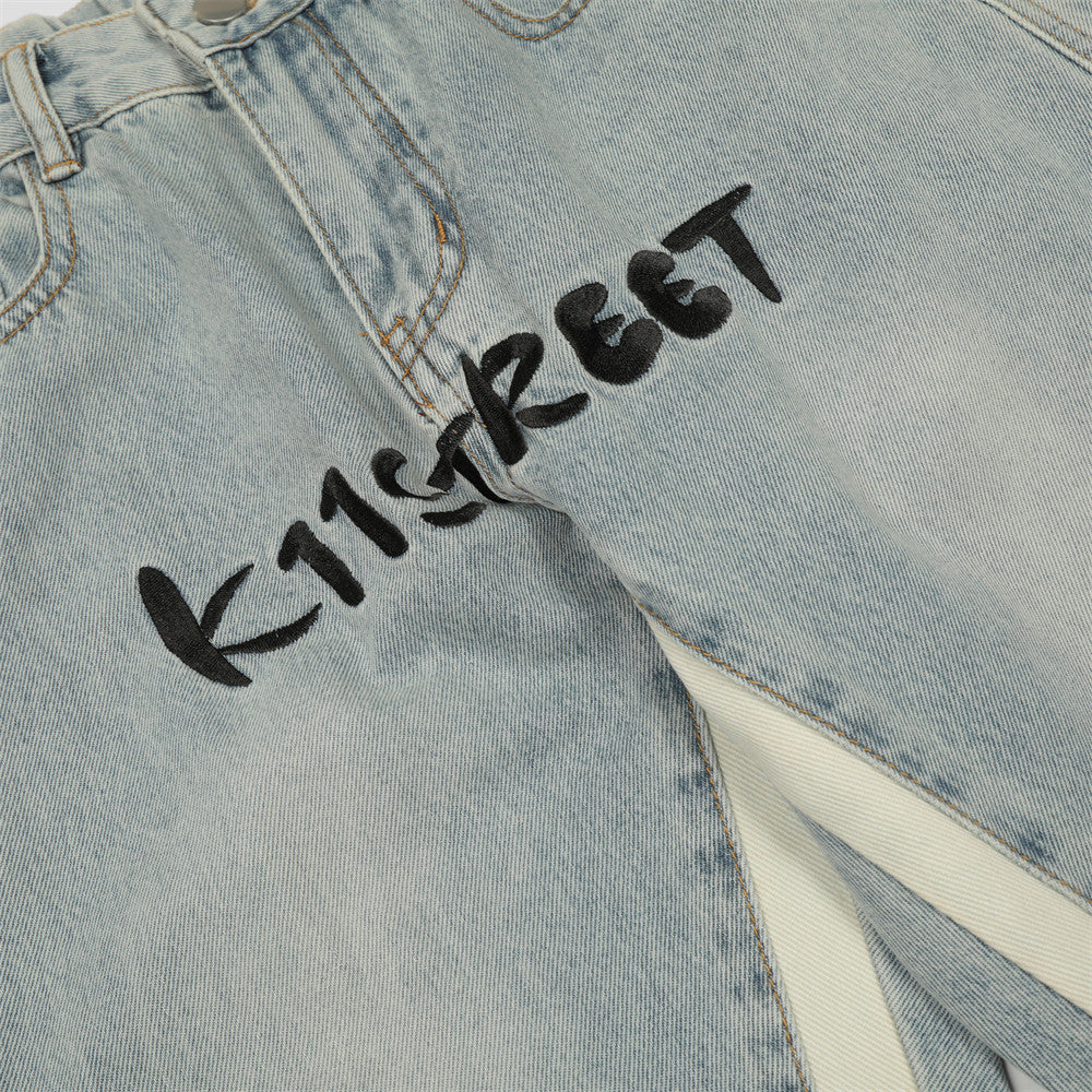 Men Jeans Stitching Wide Leg Leisure Embroidery Casual