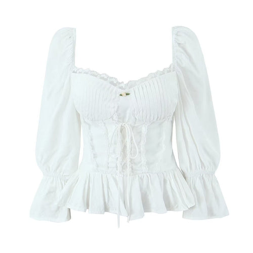 Women Tops Summer Lace Puff Sleeve Shirt