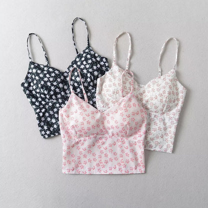 Women Tops Summer Floral Strap Top Backless Sexy Vest