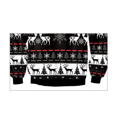 Ugly Christmas Sweater Animal Deer Digital Printed round Neck Long Sleeve T-shirt Couples Sweater