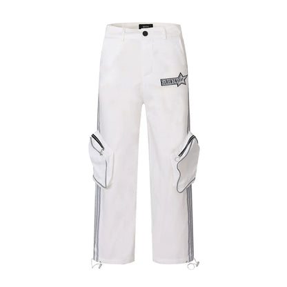Men Sweatpants Pocket Side Patchwork Stripes Cargo Pants Men Sports Loose Casual Straight Trousers