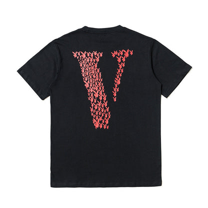 Vlone T Shirts V-Shaped Female Printed Short Sleeve T-shirt Men's and Women's Hip Hop BF Half Sleeve
