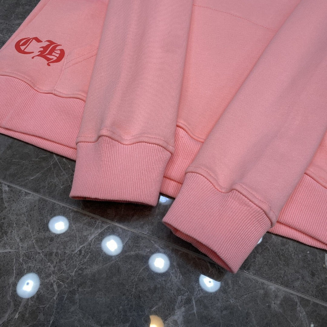 Chh Chrome Hearts autumn and winter pink horseshoe phantom LOGO hooded sweater