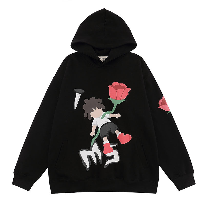 Men Hoodie Autumn and Winter Cartoon Foam Printed Hooded Sweater
