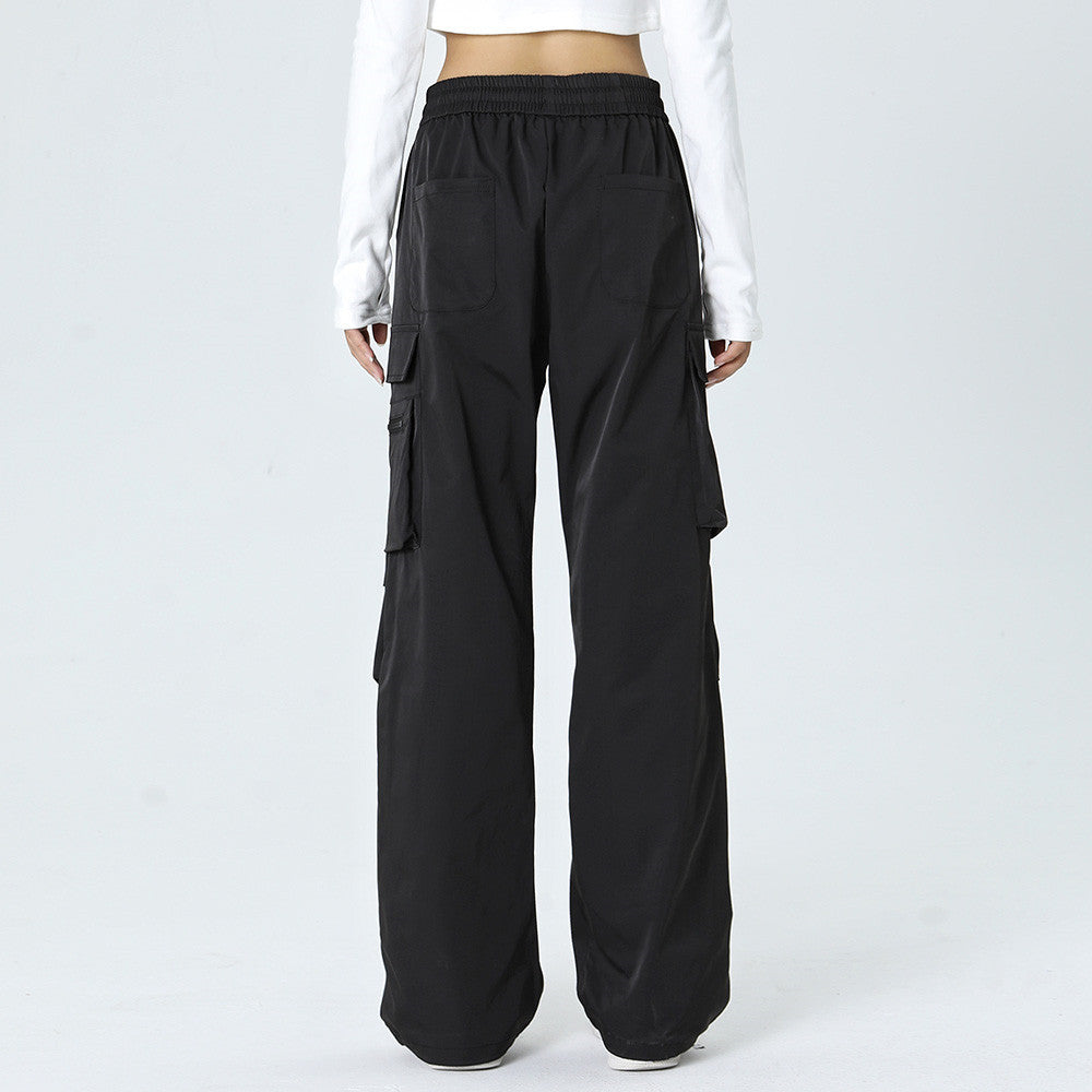 Men Sweatpants Leisure Cargo Straight-Leg Trousers Men's Solid Color Pleated Loose Wide Leg Pants