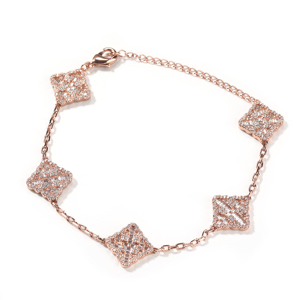 Bracelet Lucky Clover Bracelet Summer Women's Premium Sense Copper with Diamonds