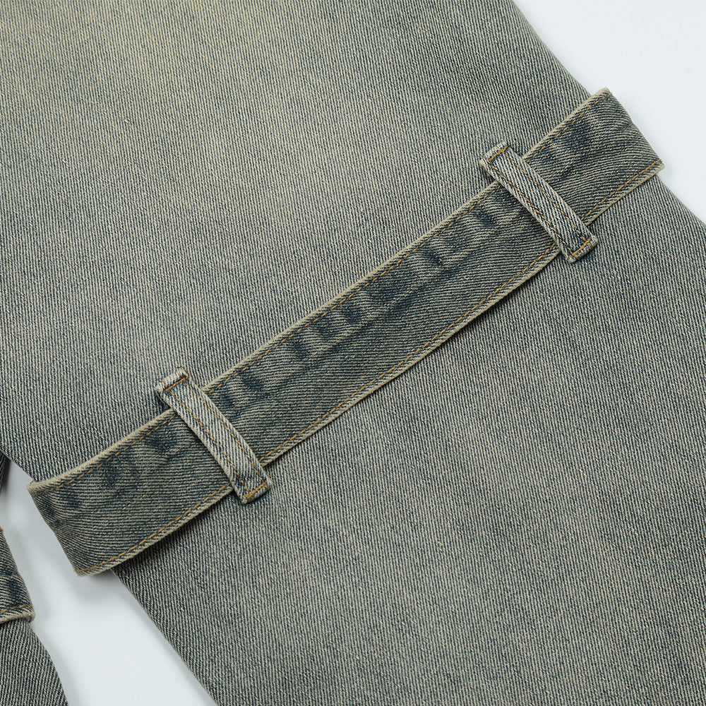 Men Jeans Button Strap Loose