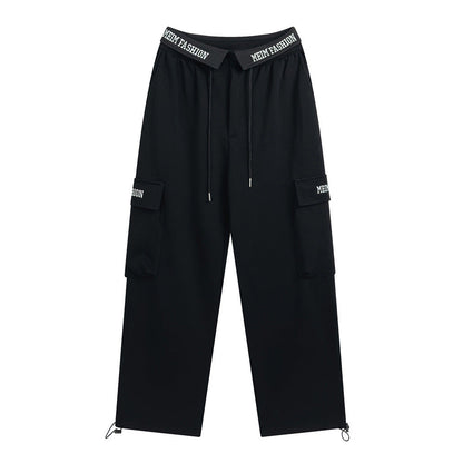 Men Sweatpants Pocket Cargo Pants Men Loose Leisure Sports Trousers Embroidery Letters Drawstring Jogger Pants