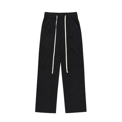 Men Sweatpants Fastener Decoration Straight Casual Pants Men's Loose Drawstring Elastic Waist Wide Leg Pants
