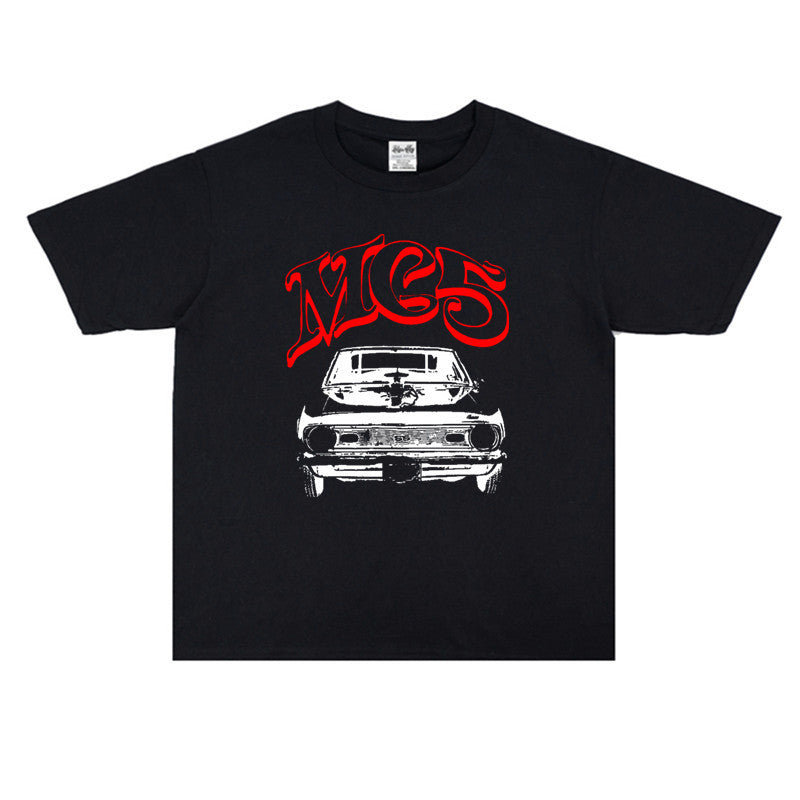 Rock Star T Shirt Motor City MC5 Rock Band Washed Distressed T-shirt Short Sleeve Cotton Loose