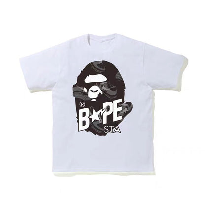 Bape New Contrast Pattern Printed T-shirt Classic Large Roun